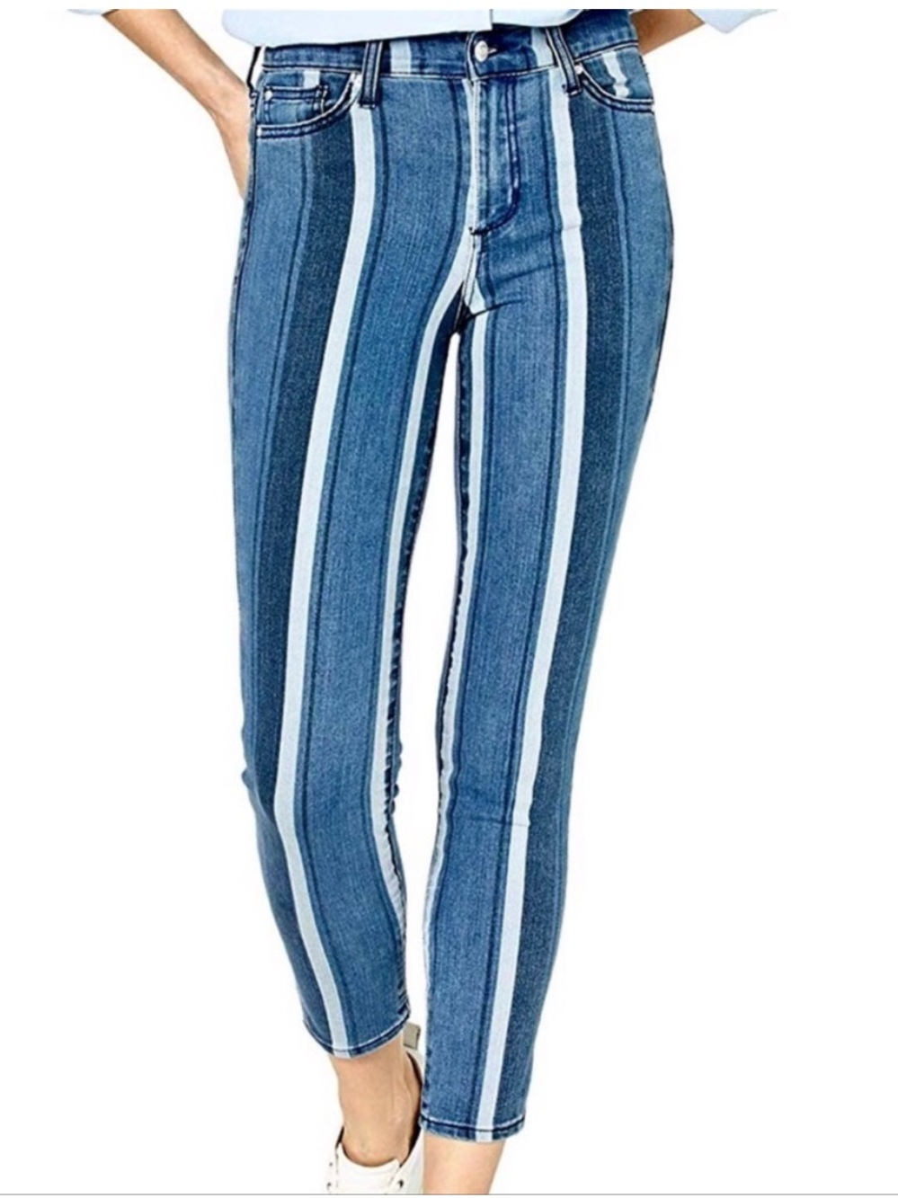 Ella Moss Vertical Two-Tone Blue Striped Jeans High-Rise Skinny Ankle Denim